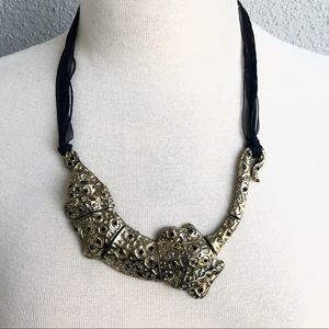 Estate Vintage Brass Leopard Pendant Necklace
